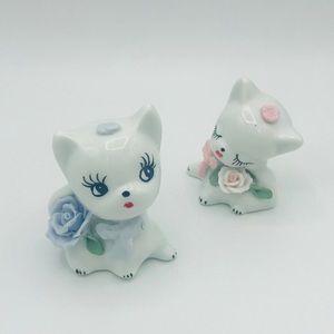 SOLD - 1960s style ceramic cat set w/flower